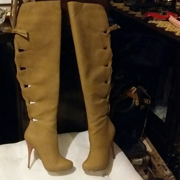 tan leather thigh high boots